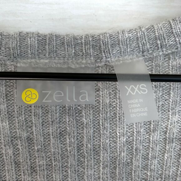 Zella Wrap Sweater Gray Ribbed Surplice V Neck Soft Cotton Blend Womens XXS - Picture 8 of 10